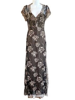 James Coviello Olive Lace Floral Maxi Dress Size 4 Romantic